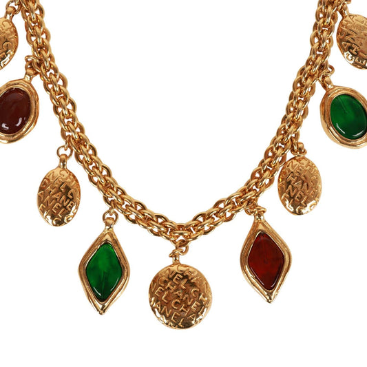 Chanel Vintage 24K Gold Plated Ruby and Emerald Gripoix Choker Necklace