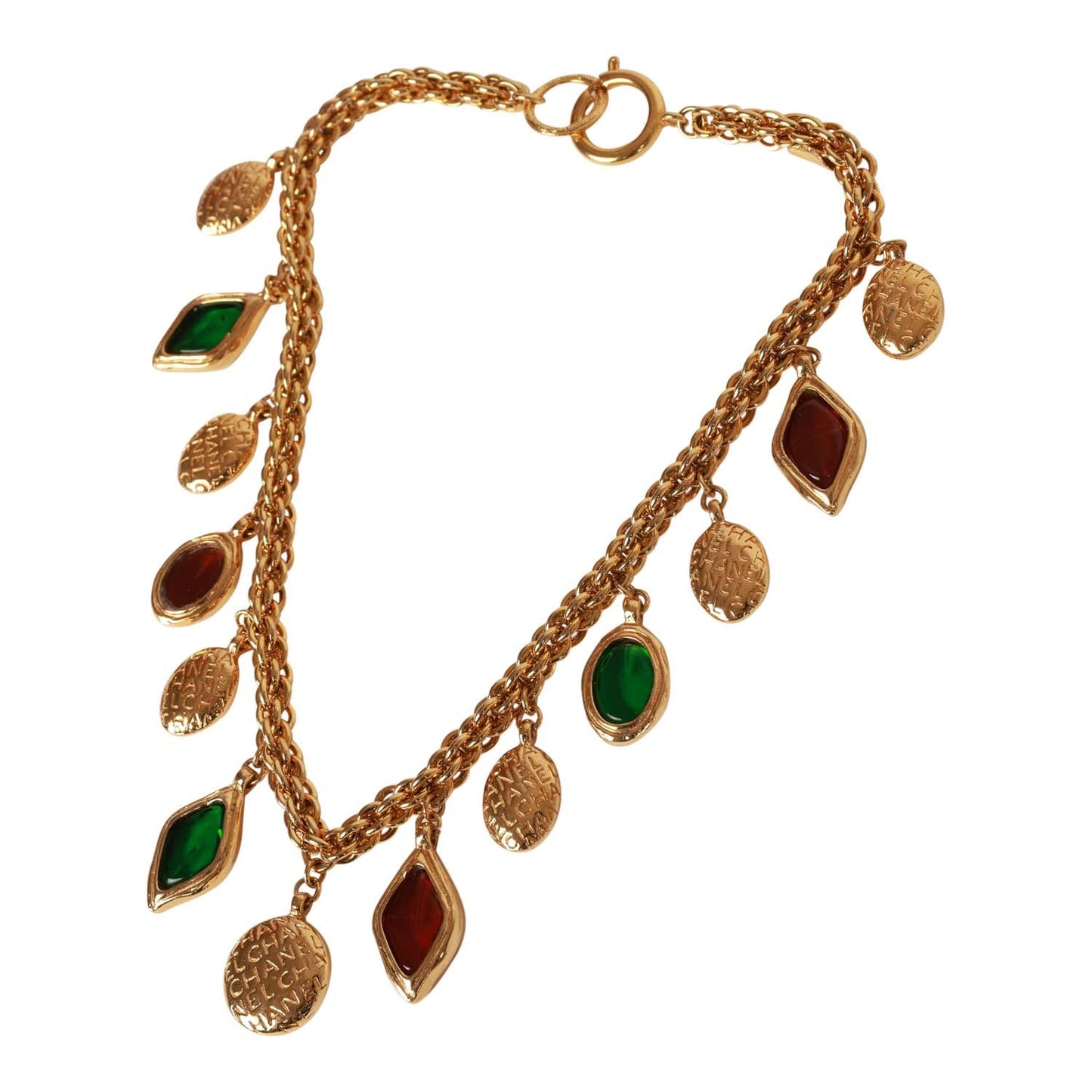 Chanel Vintage 24K Gold Plated Ruby and Emerald Gripoix Choker Necklace