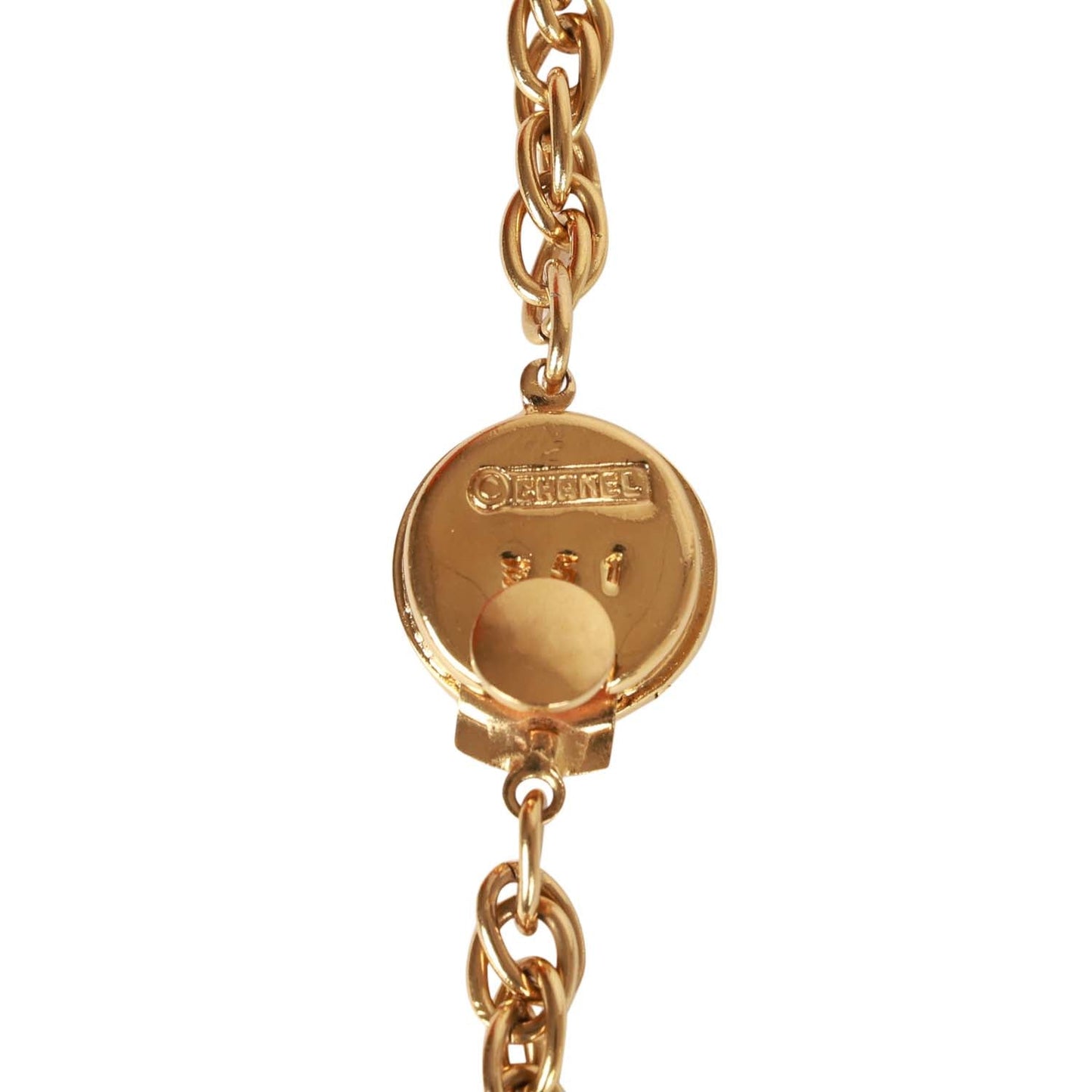 Chanel Vintage Gold Plated Hanging Green Gripoix and CC Pendant Necklace