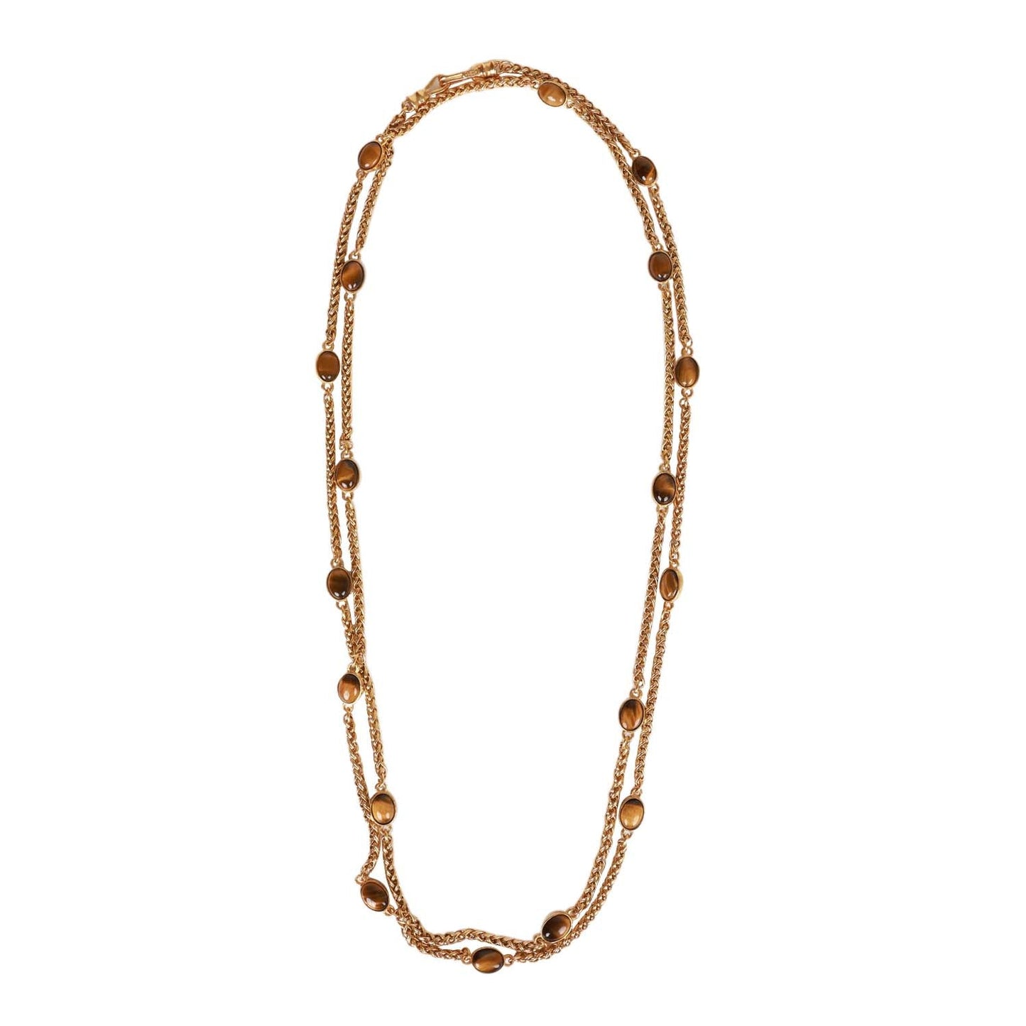 Chanel Vintage Gold Plated Tigers Eye Long Necklace