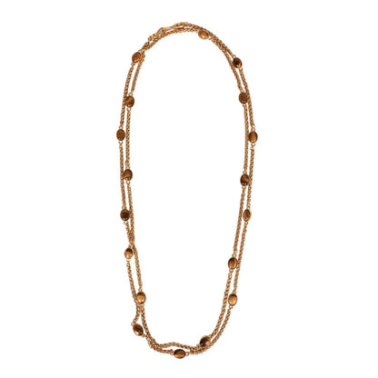 Chanel Vintage Gold Plated Tigers Eye Long Necklace