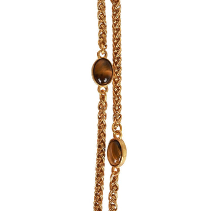 Chanel Vintage Gold Plated Tigers Eye Long Necklace