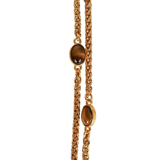 Chanel Vintage Gold Plated Tigers Eye Long Necklace