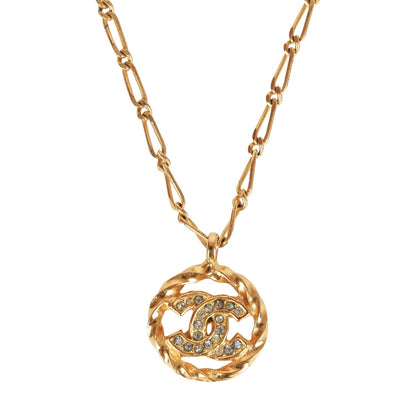 Chanel Vintage 24K Gold Plated Crystal CC Charm Pendant Necklace