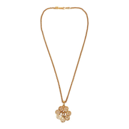 Chanel Vintage 24K Gold Plated Large Byzantine Flower CC Pendant Necklace