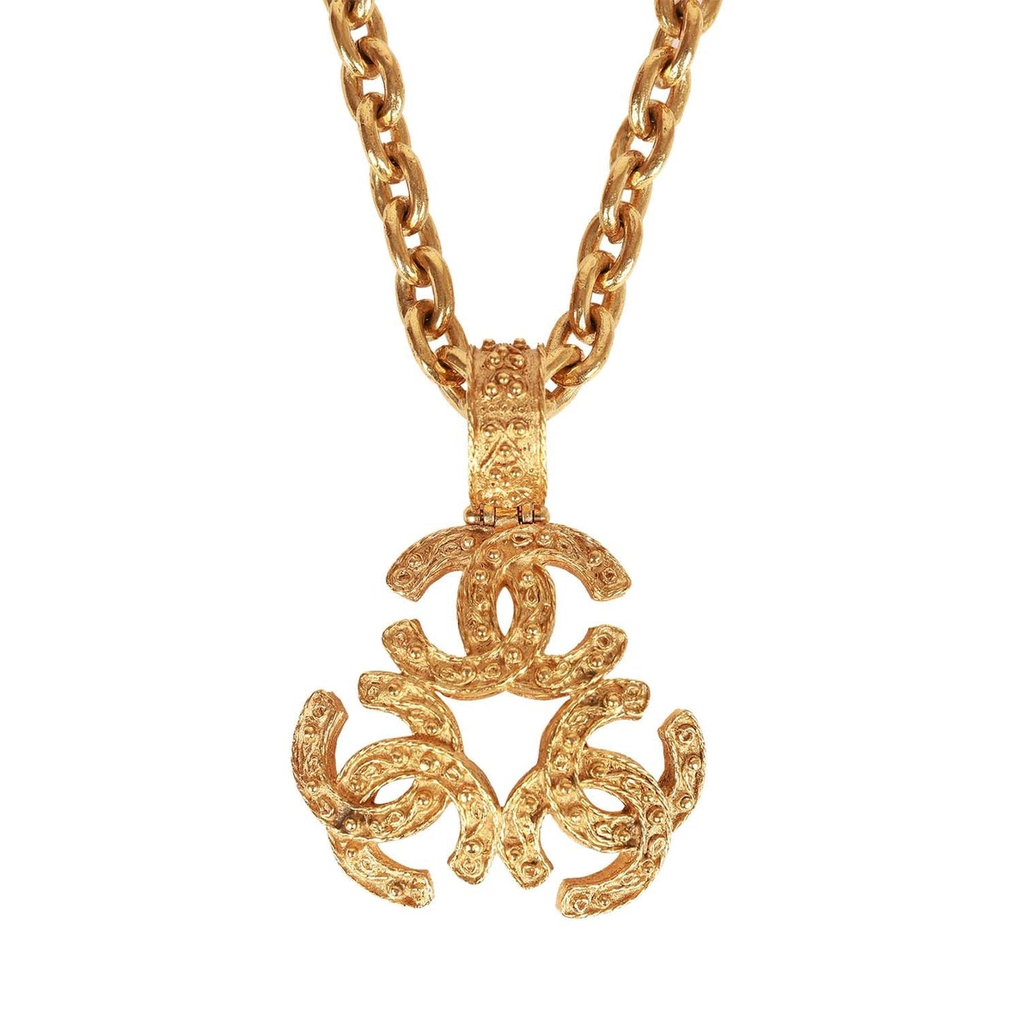 Chanel Vintage 24K Gold Plated Triple Interlocking CC Pendant Necklace