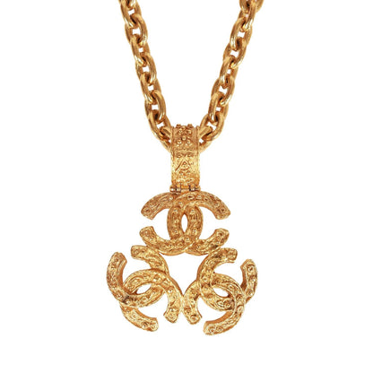Chanel Vintage 24K Gold Plated Triple Interlocking CC Pendant Necklace