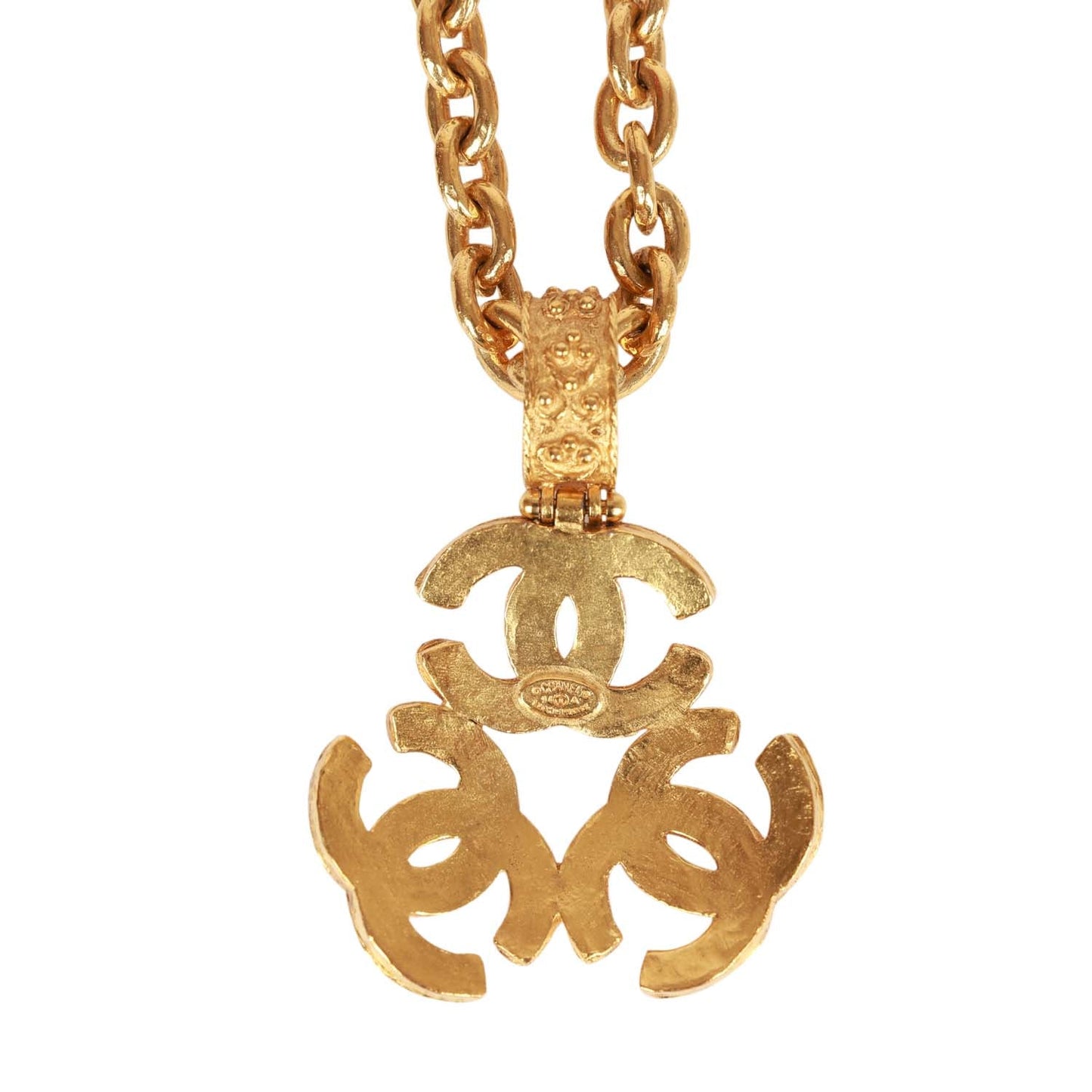Chanel Vintage 24K Gold Plated Triple Interlocking CC Pendant Necklace