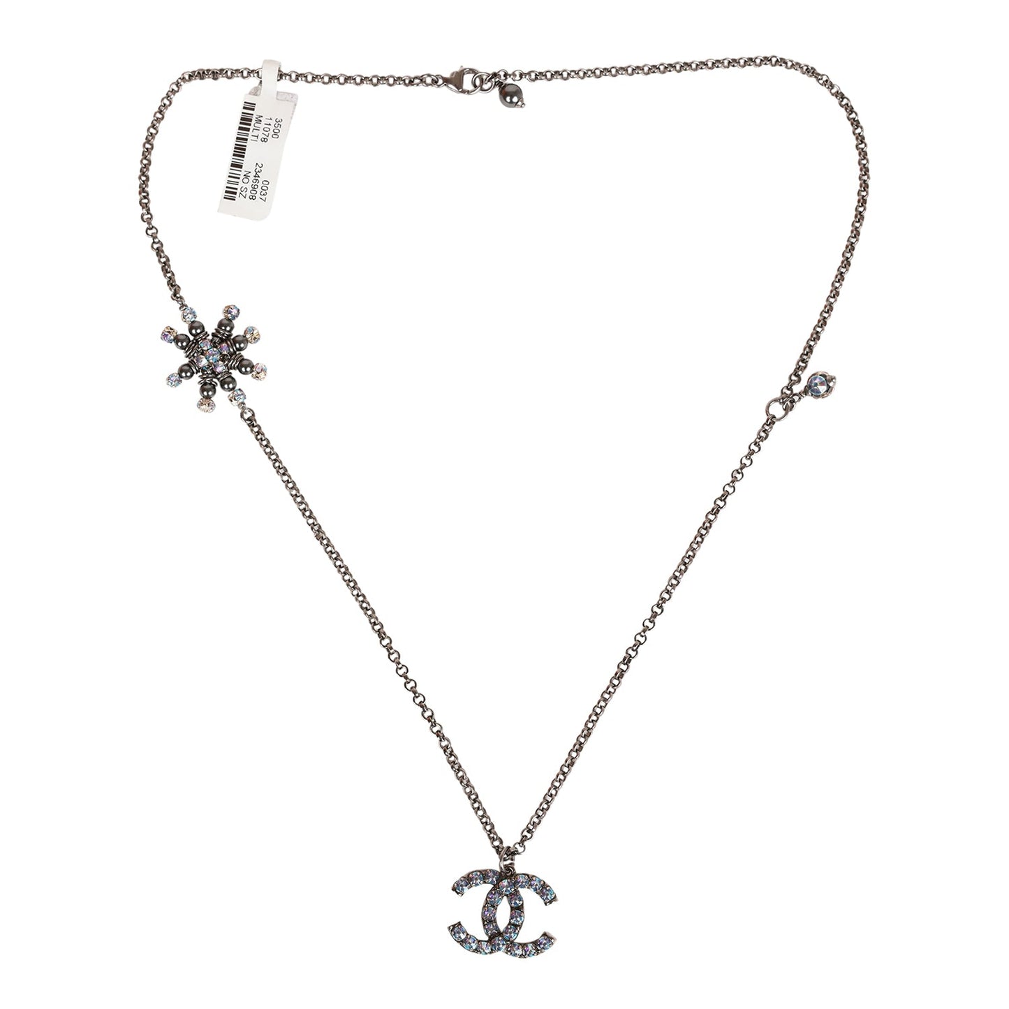 Chanel Iridescent Crystal Ruthenium CC Pendant Necklace