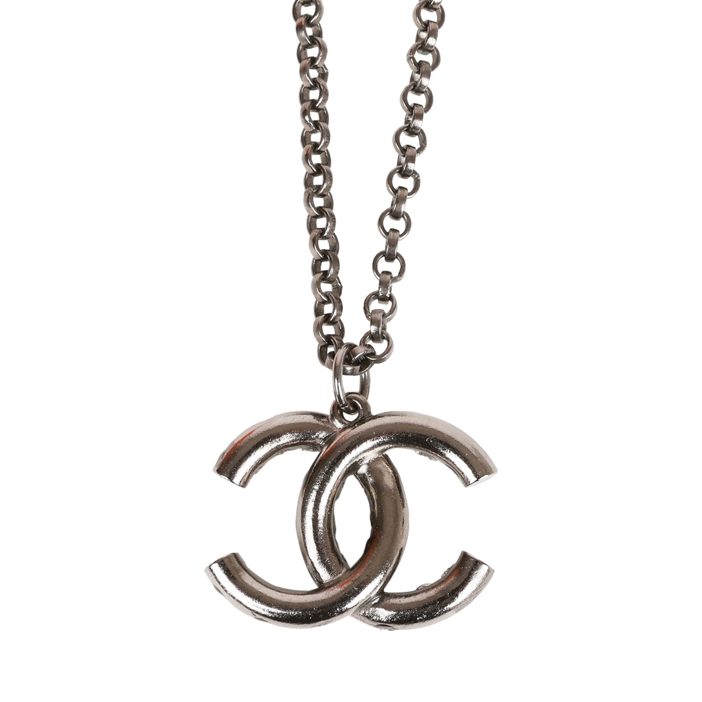Chanel Iridescent Crystal Ruthenium CC Pendant Necklace