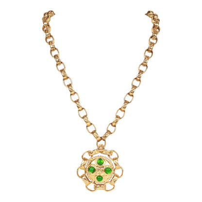 Chanel Vintage Gold Plated Gripoix Cocomark Pendant Necklace