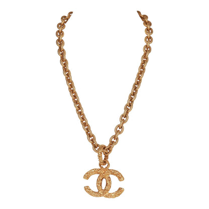 Chanel Vintage 24K Gold Plated Gold Lava CC Pendant Necklace