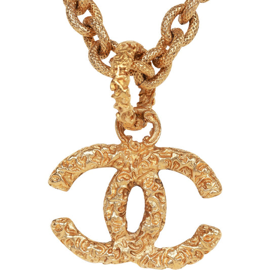Chanel Vintage 24K Gold Plated Gold Lava CC Pendant Necklace