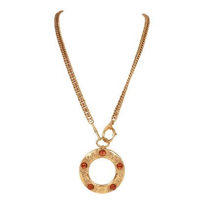 Chanel Vintage 24K Gold Plated Amber Gripoix Loupe Pendant Necklace