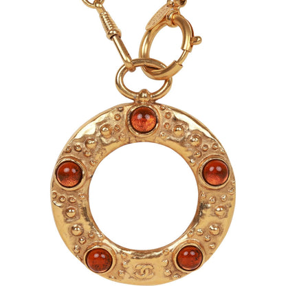 Chanel Vintage 24K Gold Plated Amber Gripoix Loupe Pendant Necklace