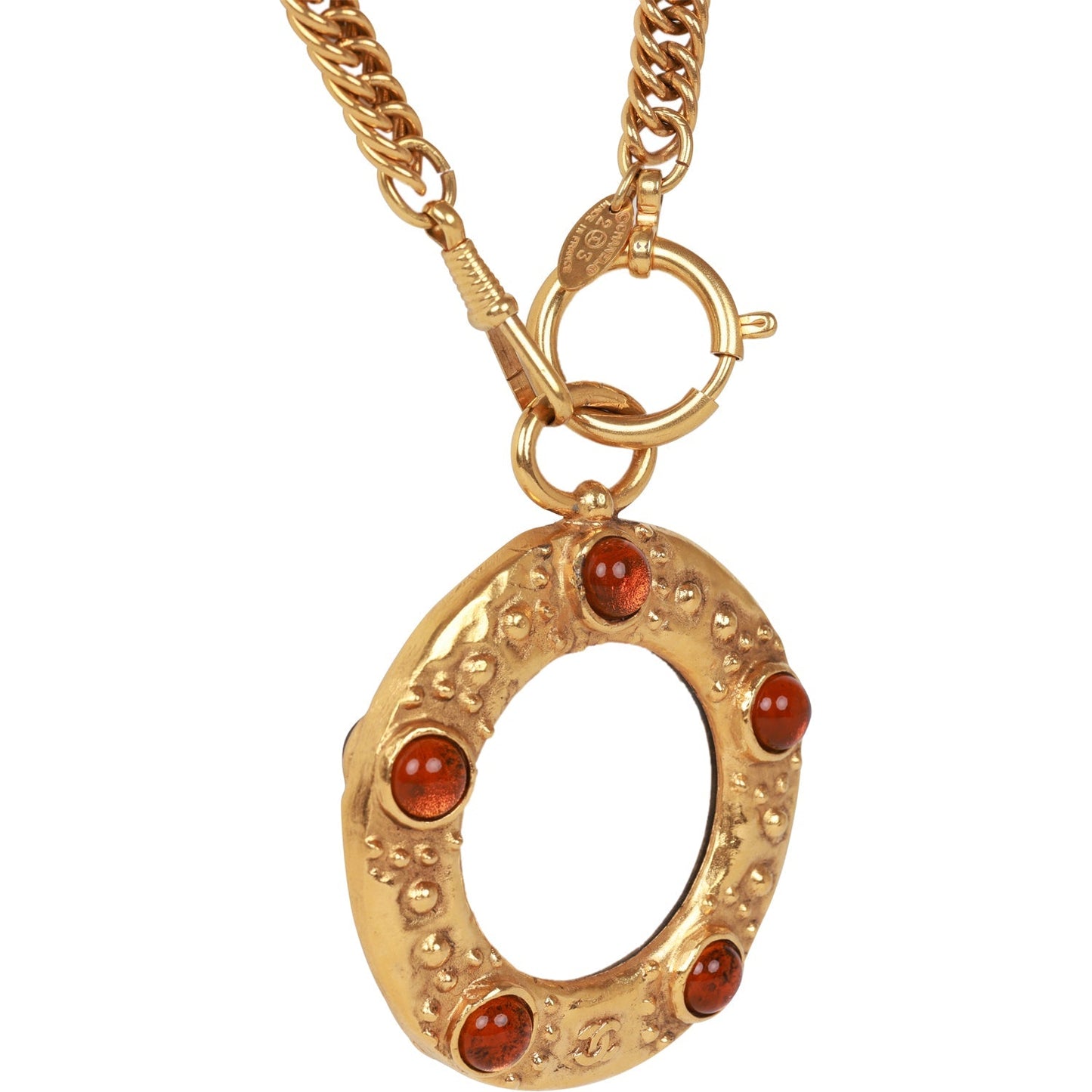 Chanel Vintage 24K Gold Plated Amber Gripoix Loupe Pendant Necklace
