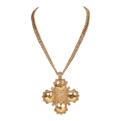 Chanel Vintage 24K Gold Plated Lion Cross Pendant Necklace