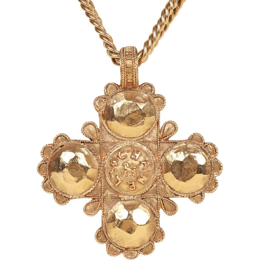 Chanel Vintage 24K Gold Plated Lion Cross Pendant Necklace