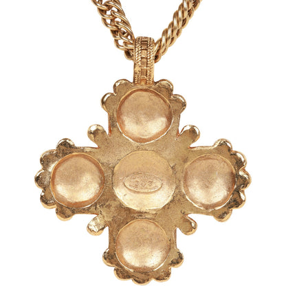 Chanel Vintage 24K Gold Plated Lion Cross Pendant Necklace