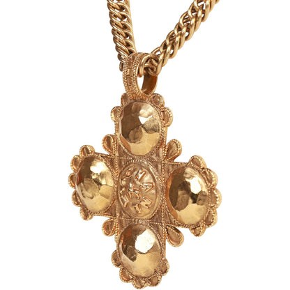 Chanel Vintage 24K Gold Plated Lion Cross Pendant Necklace