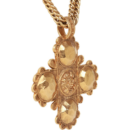 Chanel Vintage 24K Gold Plated Lion Cross Pendant Necklace