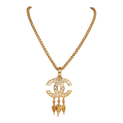 Chanel Vintage Gold Plated Fringe CC Pendant Necklace