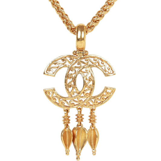 Chanel Vintage Gold Plated Fringe CC Pendant Necklace
