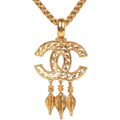 Chanel Vintage Gold Plated Fringe CC Pendant Necklace