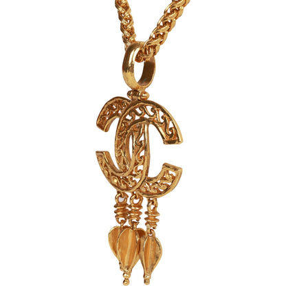Chanel Vintage Gold Plated Fringe CC Pendant Necklace