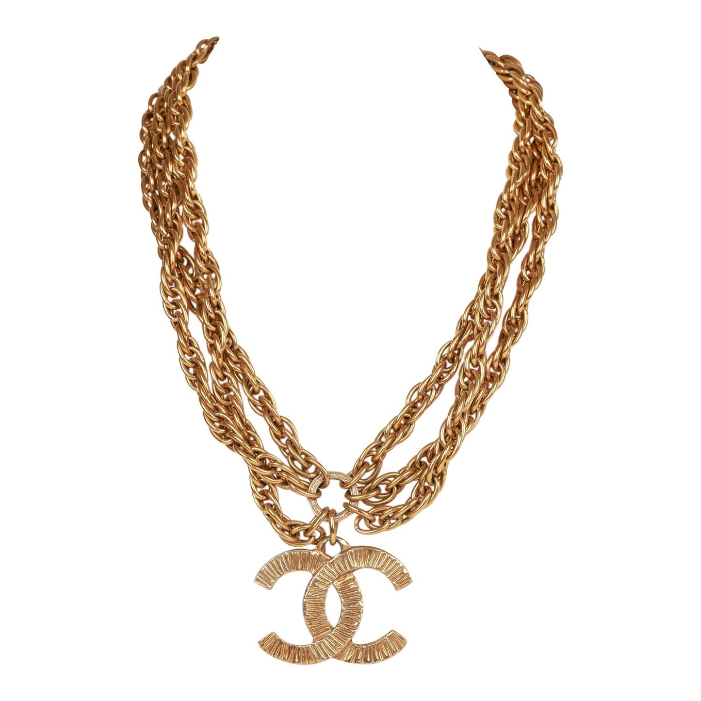 Chanel Vintage 24K Gold Plated Triple Chain CC Necklace