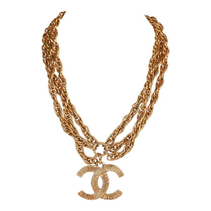 Chanel Vintage 24K Gold Plated Triple Chain CC Necklace
