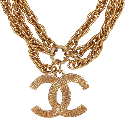 Chanel Vintage 24K Gold Plated Triple Chain CC Necklace
