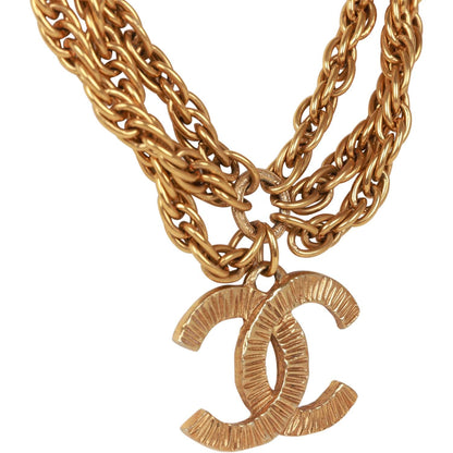 Chanel Vintage 24K Gold Plated Triple Chain CC Necklace