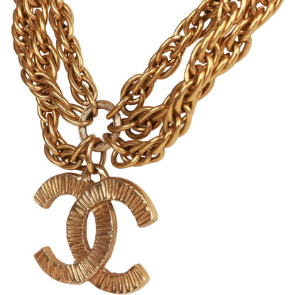 Chanel Vintage 24K Gold Plated Triple Chain CC Necklace
