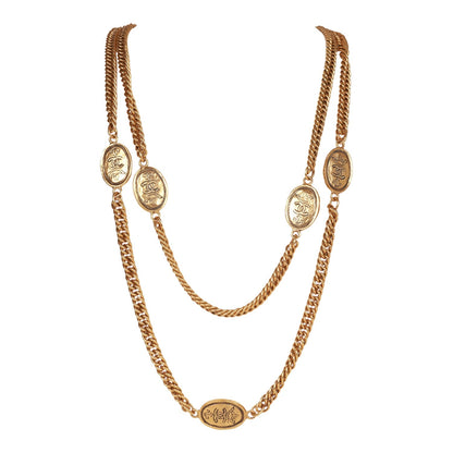 Chanel Vintage 24K Gold Plated CC Oval Coin Charm Sautoir Necklace