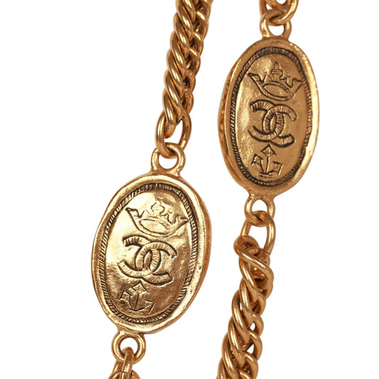 Chanel Vintage 24K Gold Plated CC Oval Coin Charm Sautoir Necklace