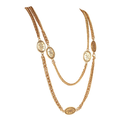 Chanel Vintage 24K Gold Plated CC Oval Coin Charm Sautoir Necklace