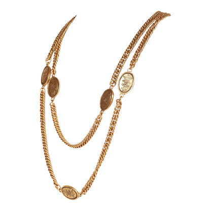 Chanel Vintage 24K Gold Plated CC Oval Coin Charm Sautoir Necklace