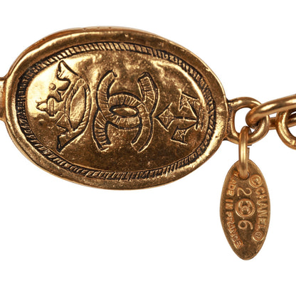 Chanel Vintage 24K Gold Plated CC Oval Coin Charm Sautoir Necklace