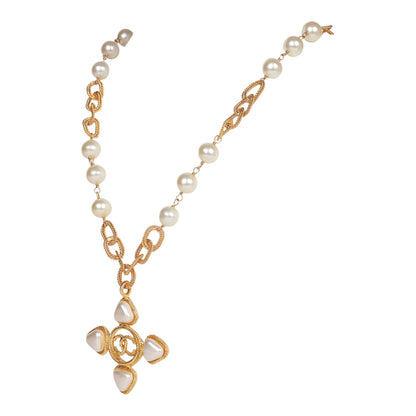 Chanel Vintage Gold Plated CC Faux Pearl Pendant Necklace