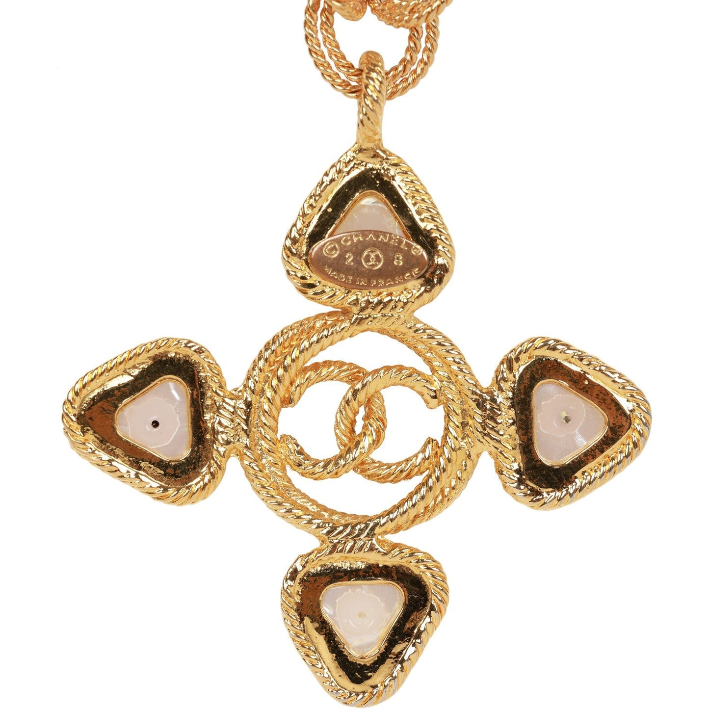 Chanel Vintage Gold Plated CC Faux Pearl Pendant Necklace