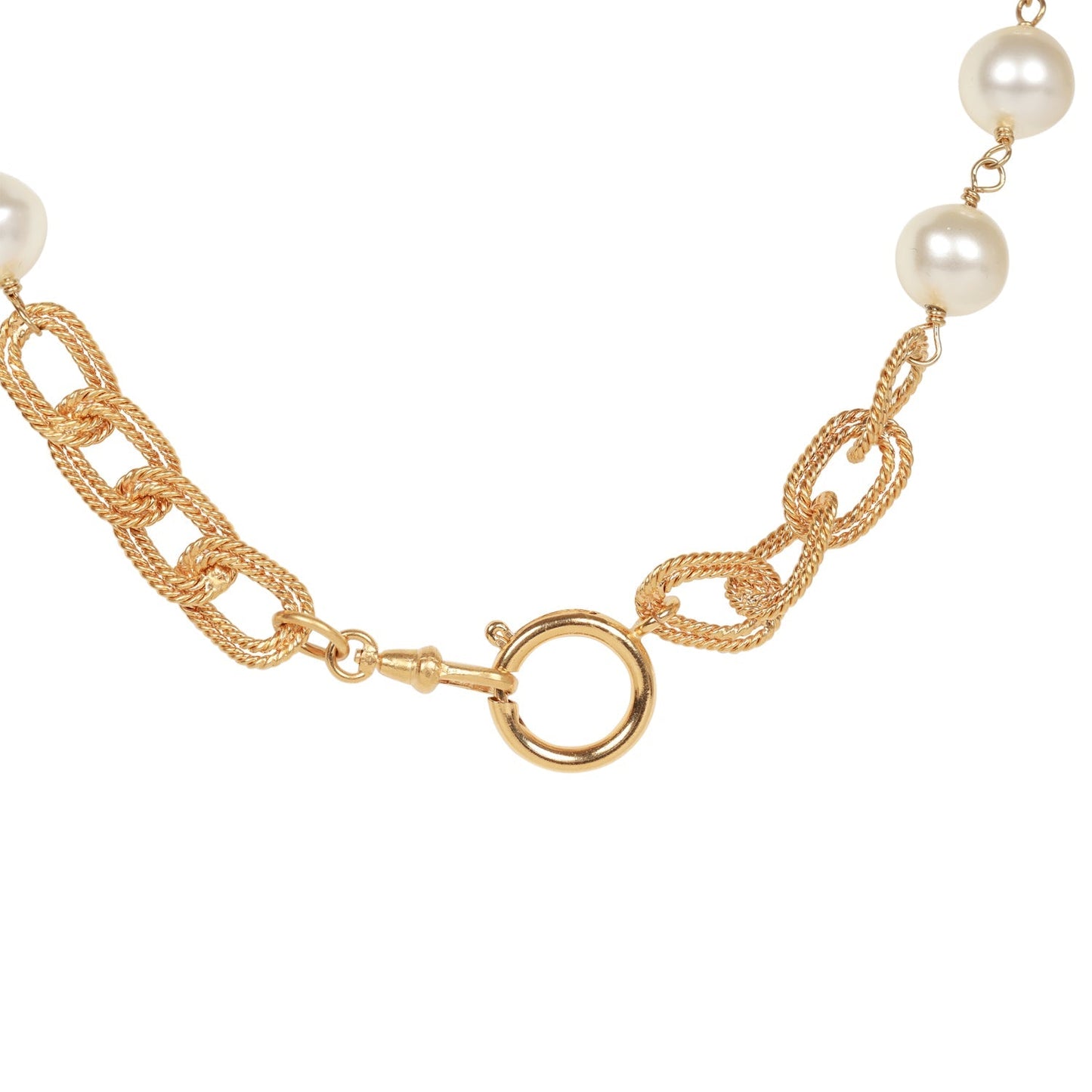 Chanel Vintage Gold Plated CC Faux Pearl Pendant Necklace