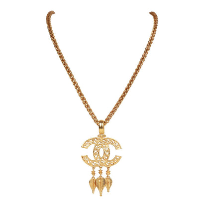 Chanel Vintage 24K Gold Plated Filigree Cut-Out CC Pendant Necklace