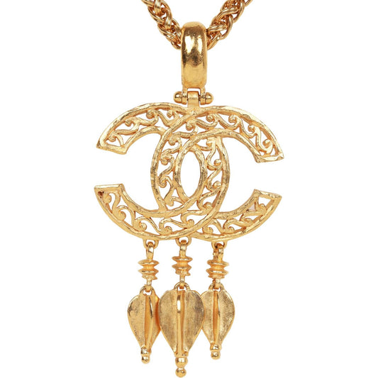 Chanel Vintage 24K Gold Plated Filigree Cut-Out CC Pendant Necklace