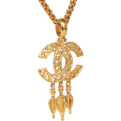 Chanel Vintage 24K Gold Plated Filigree Cut-Out CC Pendant Necklace