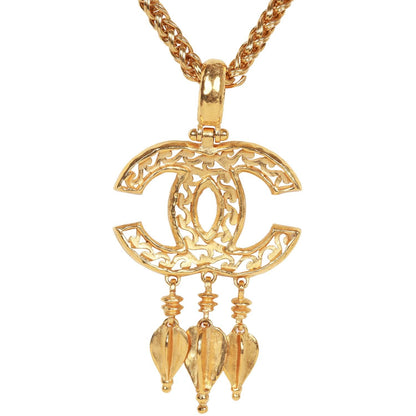 Chanel Vintage 24K Gold Plated Filigree Cut-Out CC Pendant Necklace