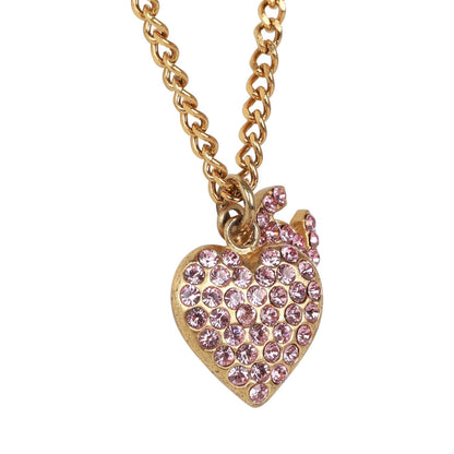 Chanel Vintage Gold Plated Pink Rhinestone CC Heart Pendant Necklace