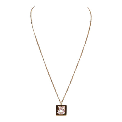 Chanel Vintage 24K Gold Plated Pink No.5 Rhinestone Pendant Necklace