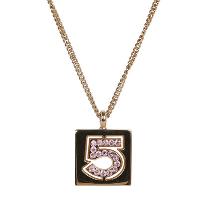 Chanel Vintage 24K Gold Plated Pink No.5 Rhinestone Pendant Necklace