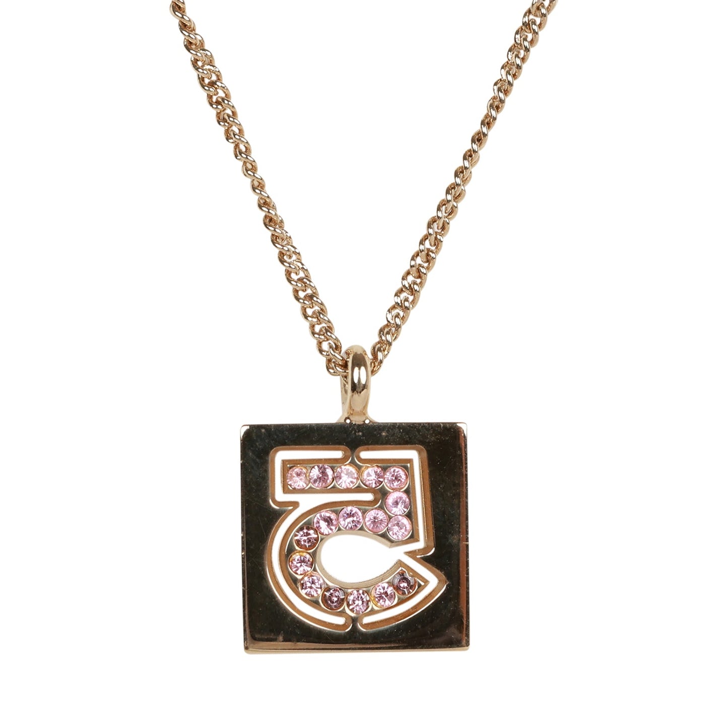 Chanel Vintage 24K Gold Plated Pink No.5 Rhinestone Pendant Necklace